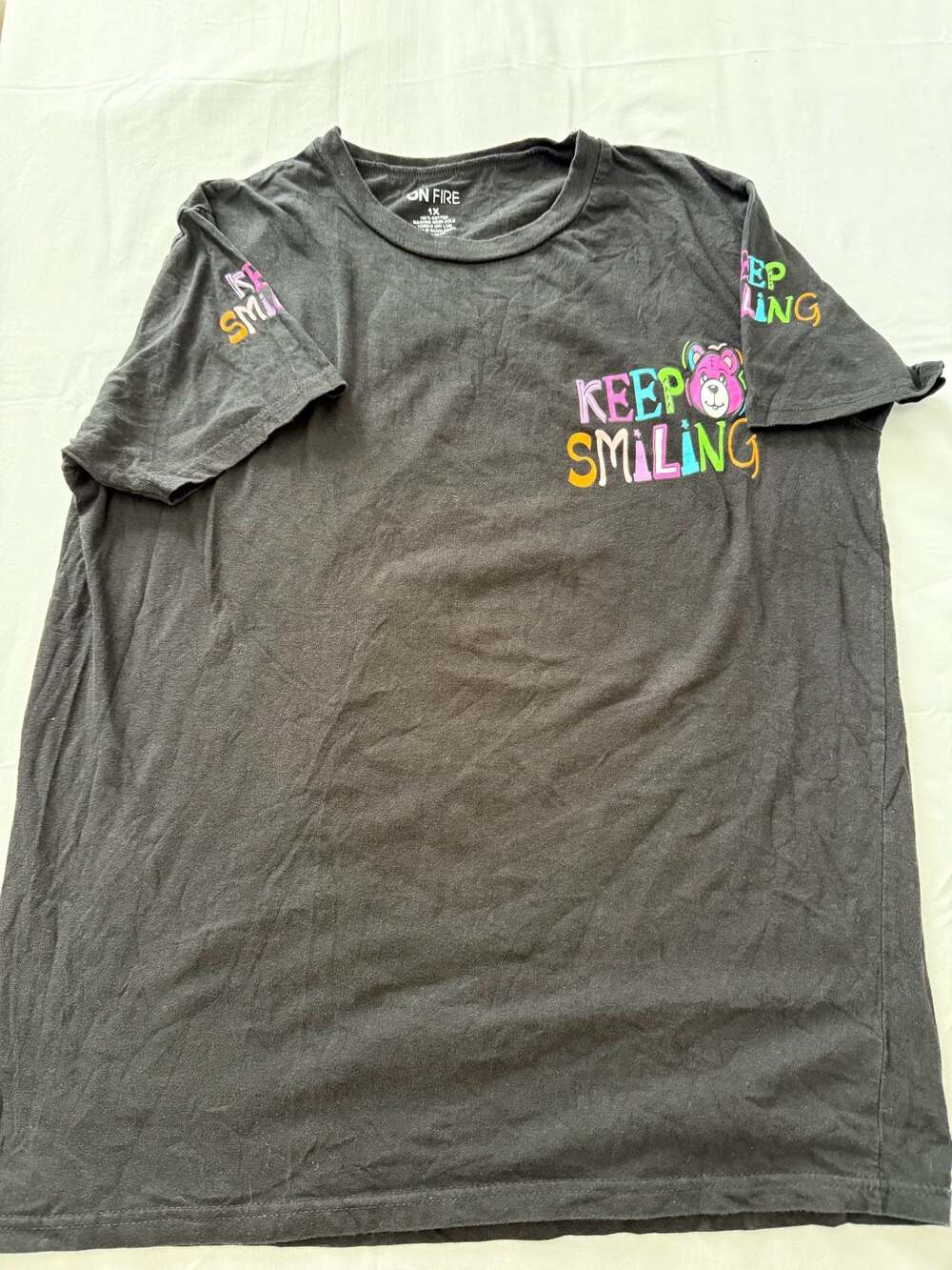 Cute On Fire Keep Smiling Graphic T-Shirt Black Size 1X